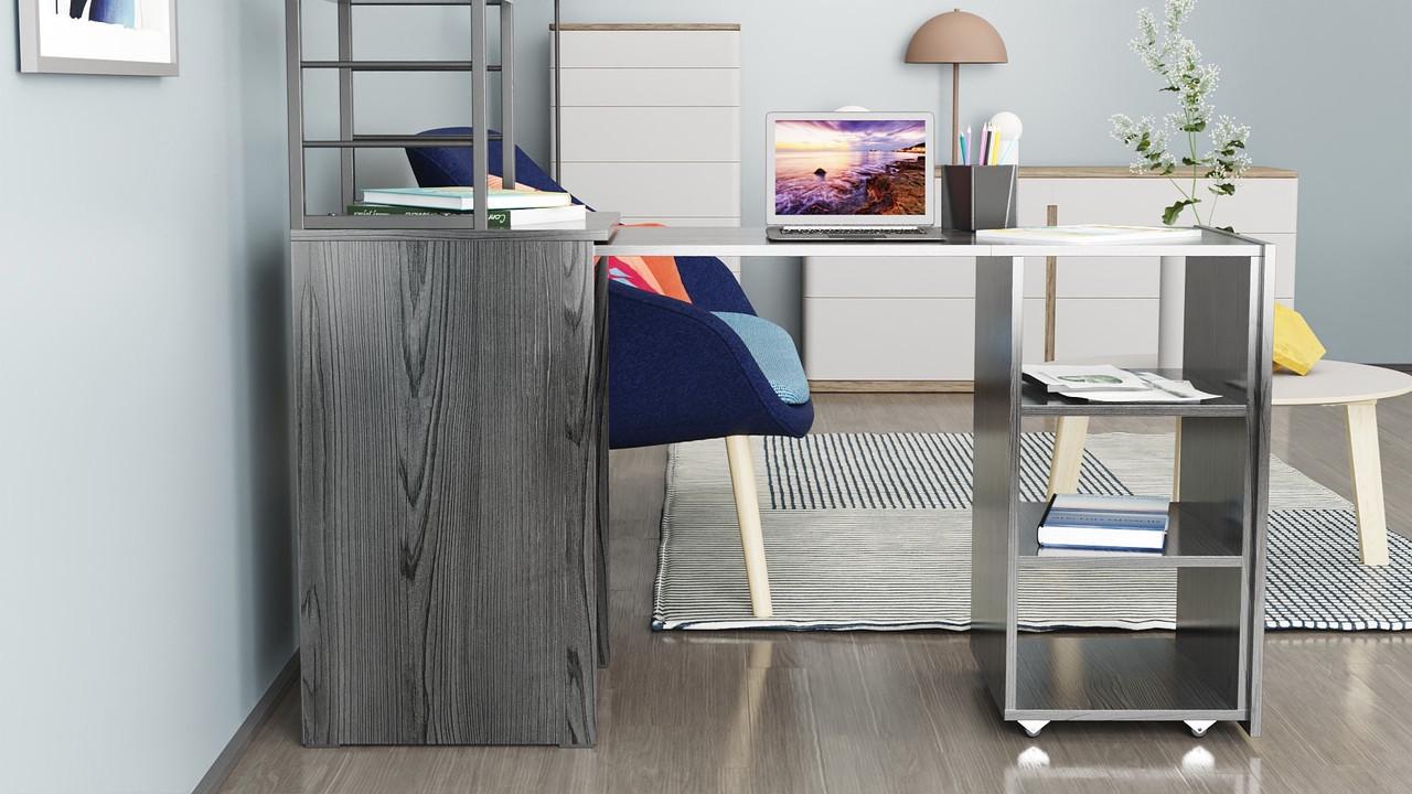 Стіл-тумба трансформер Ferrum-decor Смарт 4/2 з етажеркою метал/ДСП 16 мм 1430x1450x600 мм Чорний/Сосна Кембра (FRD-105132) - фото 9 Стіл-тумба трансформер Ferrum-decor Смарт 4/2 з етажеркою метал/ДСП 16 мм 1430x1450x600 мм Чорний/Сосна Кембра (FRD-105132) - фото 9