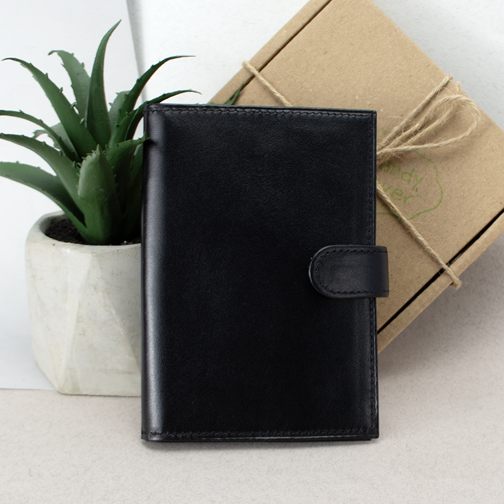 Обложка кожаная на документы 2в1 паспорт и права на кнопке Черный (2135290960)