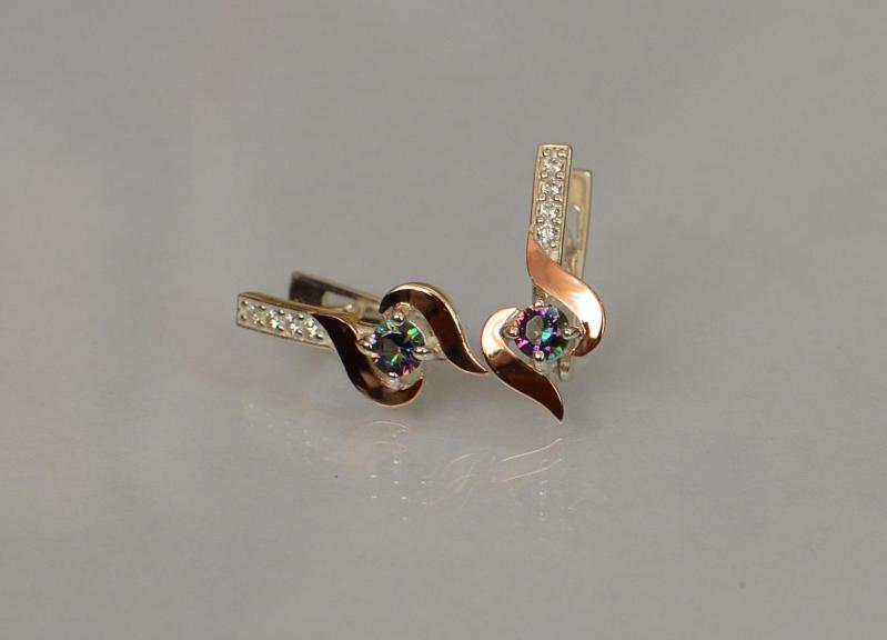Серебряные серьги Sil с золотыми вставками 142s-11 Мистик (Sil-1138)