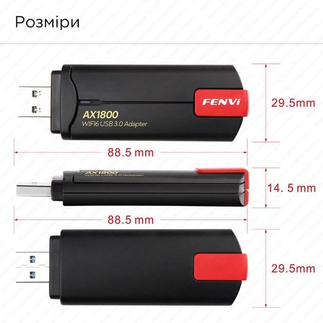 Двухдиапазонный USB Wi-Fi 6 адаптер FENVI FU-AX1800P Dual Band 2.4GHz/5GHz с двумя антеннами - фото 3
