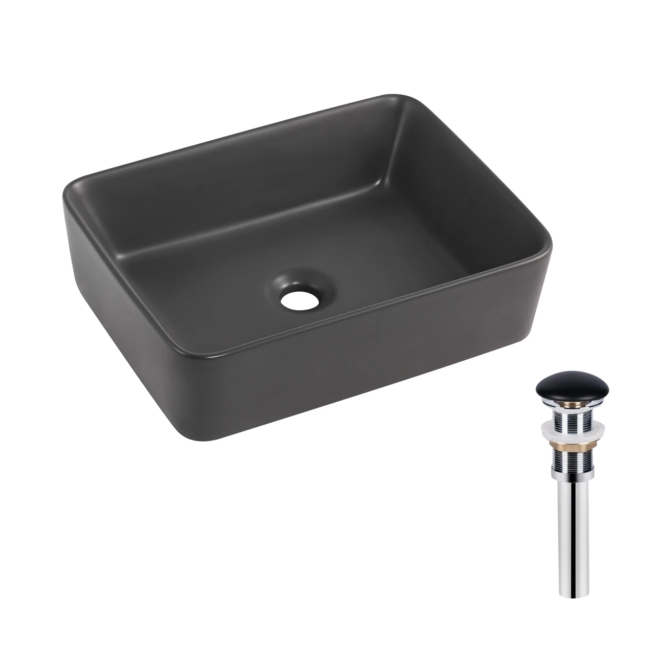 Раковина накладная Qtap Tern прямоугольная с донным клапаном 480x370x135 мм Anthracite (QT17116069AN)