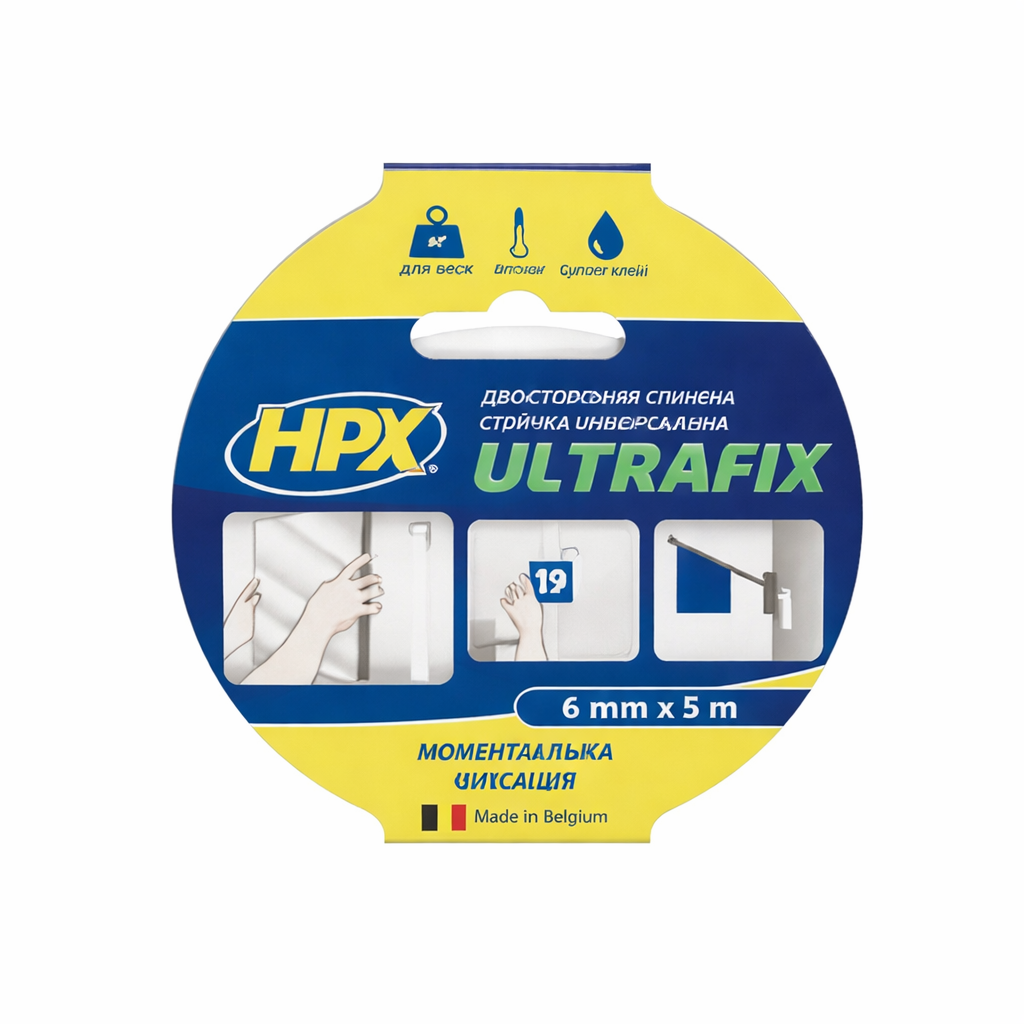 Лента двухсторонняя HPX DSU0605 ULTRAFIX устойчива к влаге и ультрафиолету 6 мм 5 м Желтый (a0ef6001)