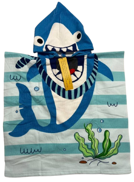 Полотенце пончо с капюшоном Акула микрофибра 58х58 см (1734)