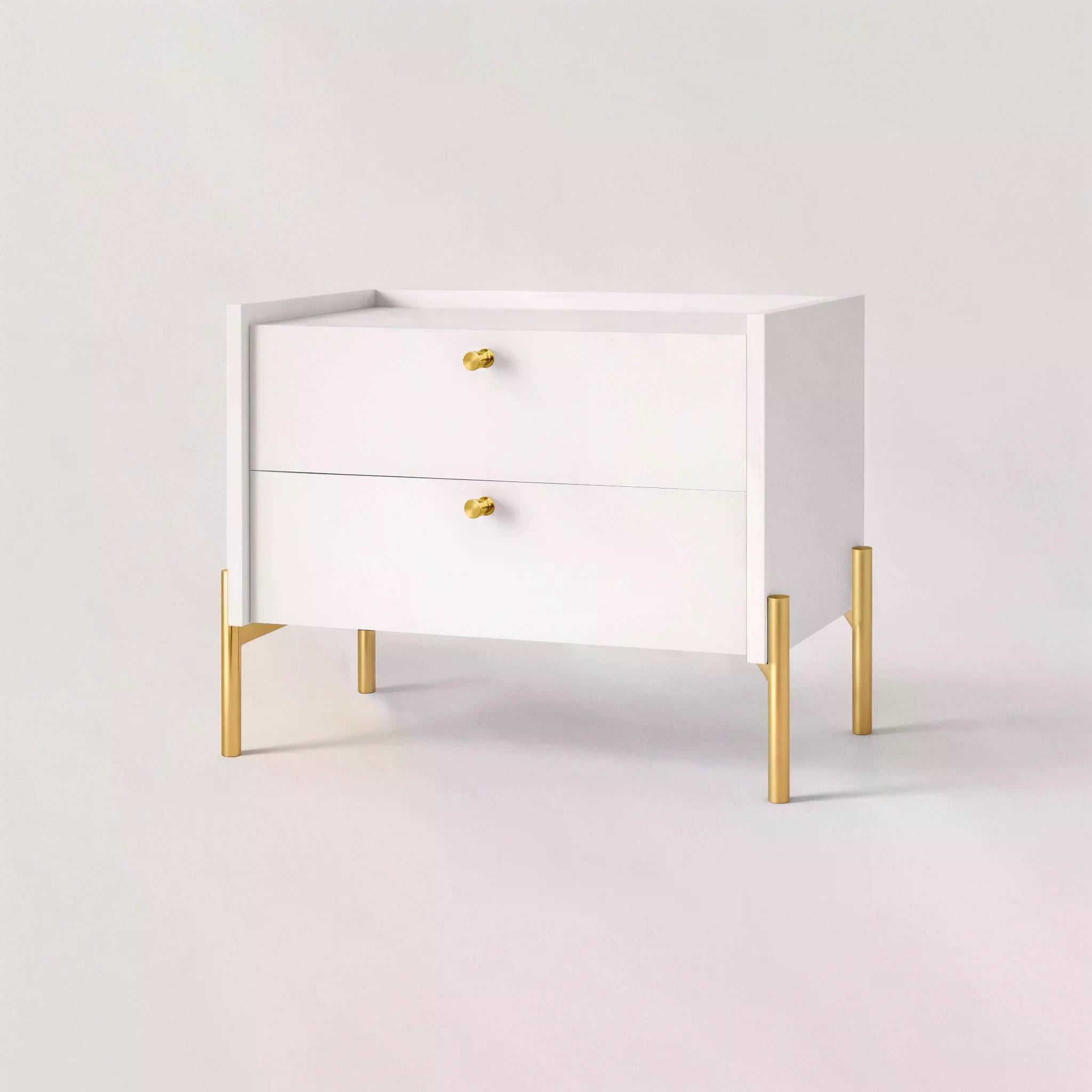 Тумба прикроватная Wood 500x400x440 мм с двумя ящиками на металлических ножках Белый/Золотой