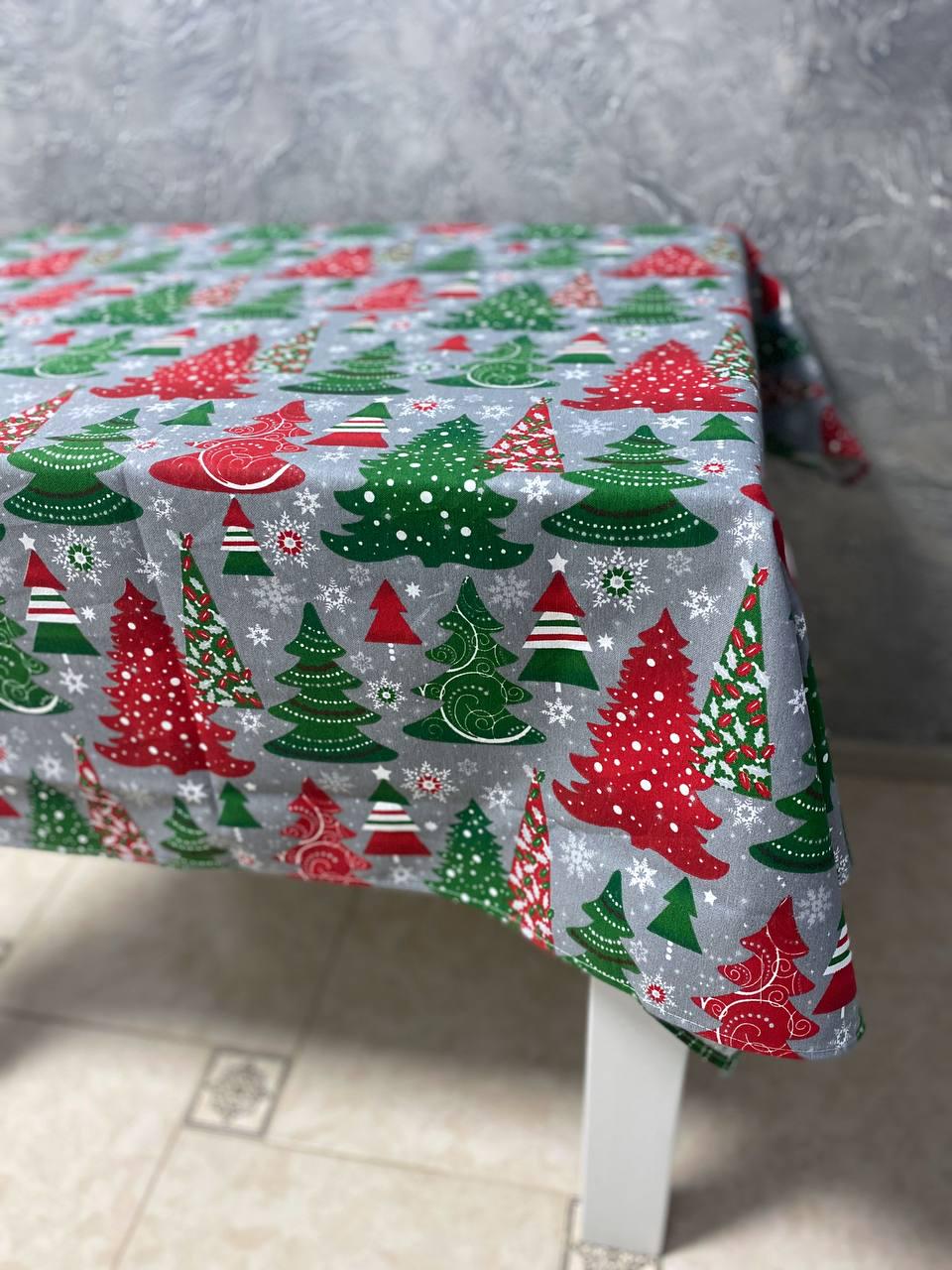 Скатертина новорічна Ялинка з тефлоновим покриттям бавовняна вологовідштовхувальна 150x220/Сірий (12769437)