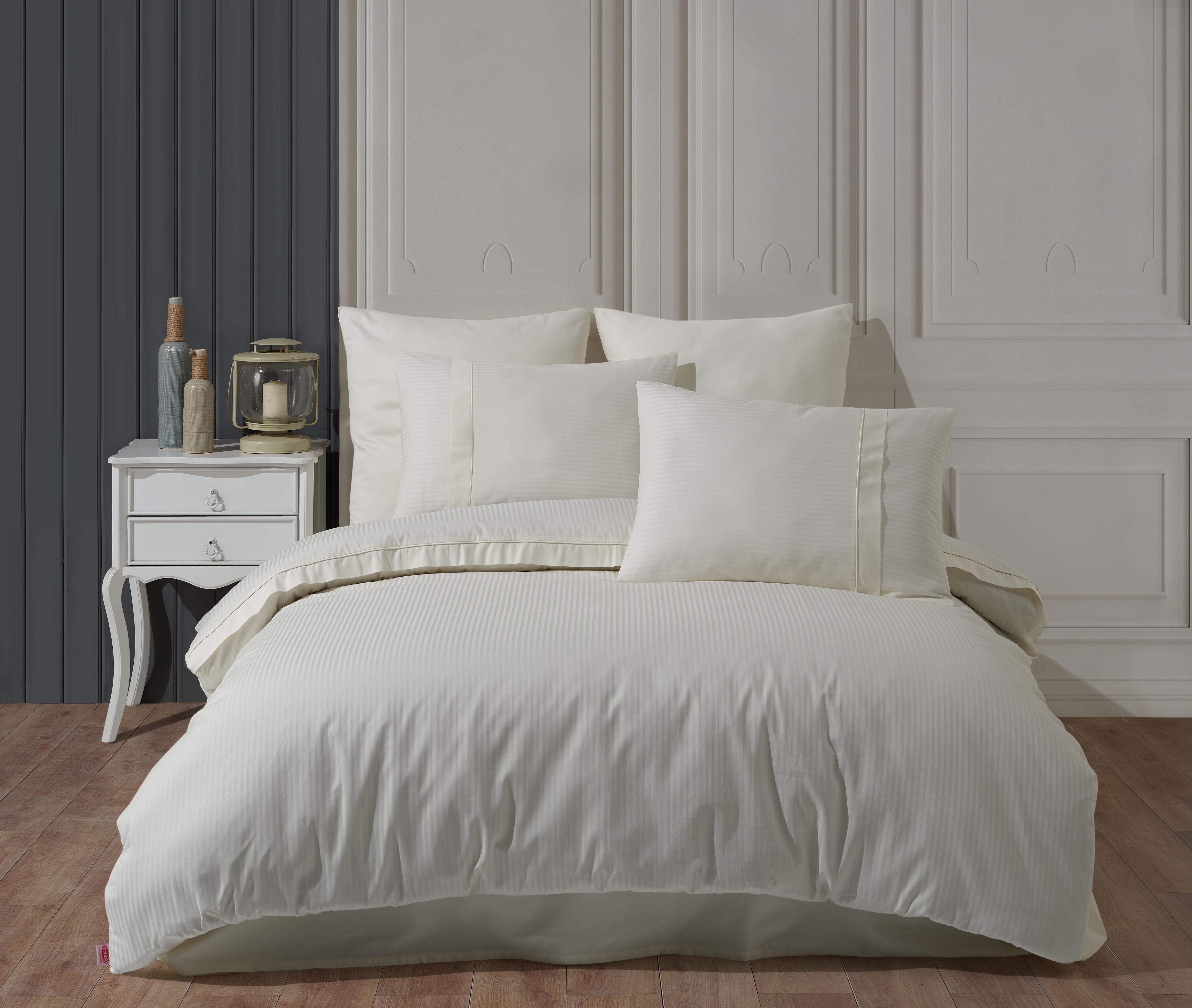 Комплект постільної білизни Євро HOBBY Premium Sateen 300TC STRIPE 200х220 см Бремовий (8698499168541)
