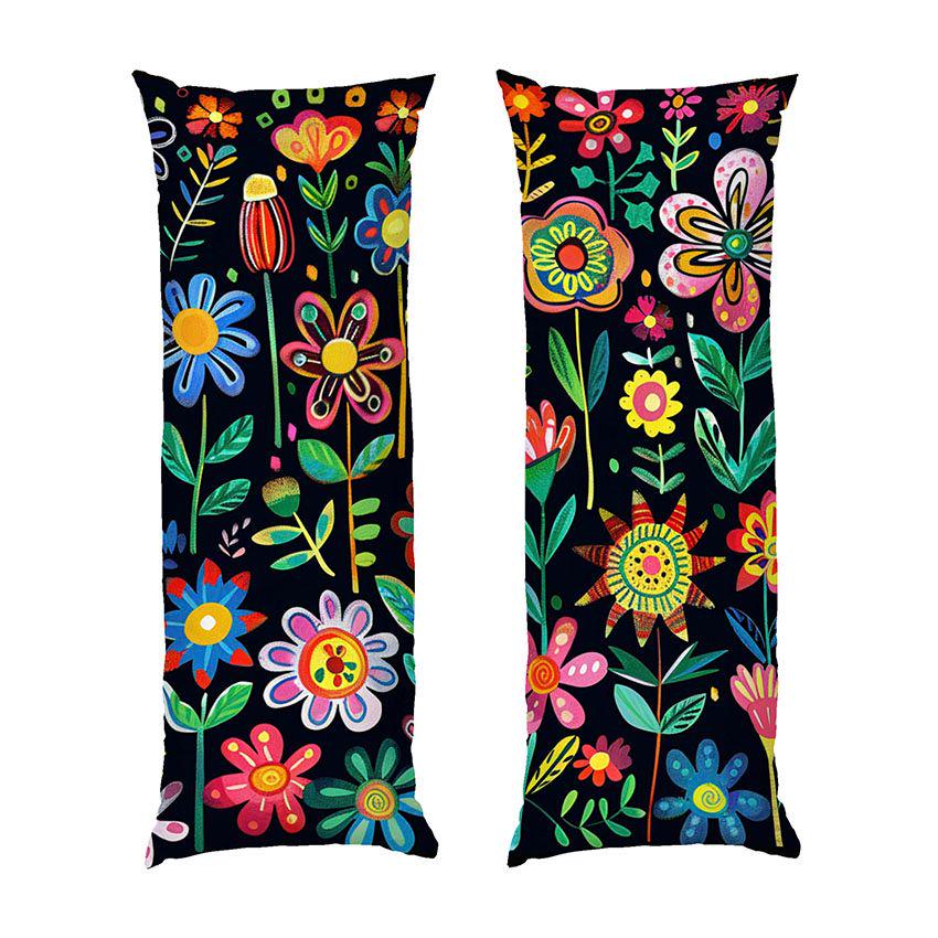 Подушка дакимакура Flowers on a black background габардин 120х40 см (114207-1)