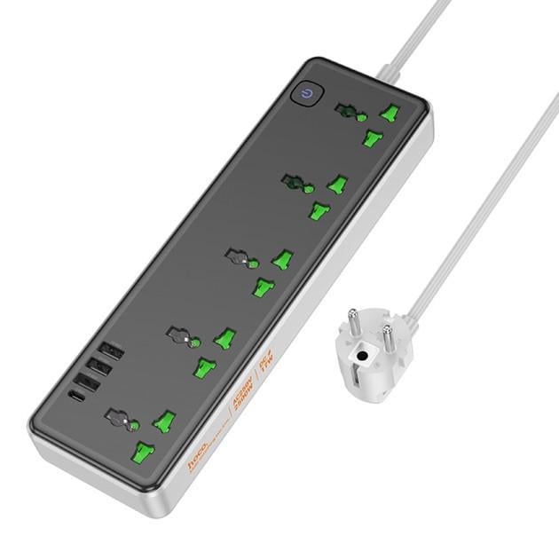 Подовжувач на 5 розеток Hoco AC13A 3USB/1Type-C 10A 250V 2500W 1,5 м Чорний (2542684351)
