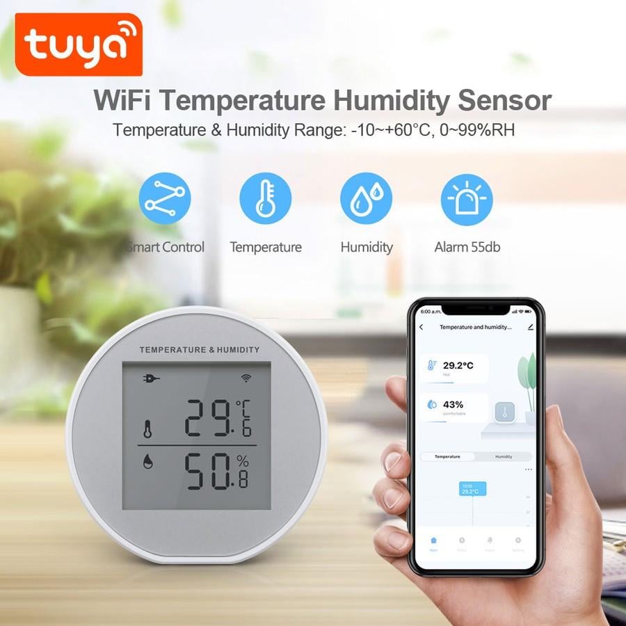 Датчик температури та вологості Tuya Wifi смарт з екраном сигналізація та повідомлення про зміну температури журнал вимірювань - фото 3 Датчик температури та вологості Tuya Wifi смарт з екраном сигналізація та повідомлення про зміну температури журнал вимірювань - фото 3