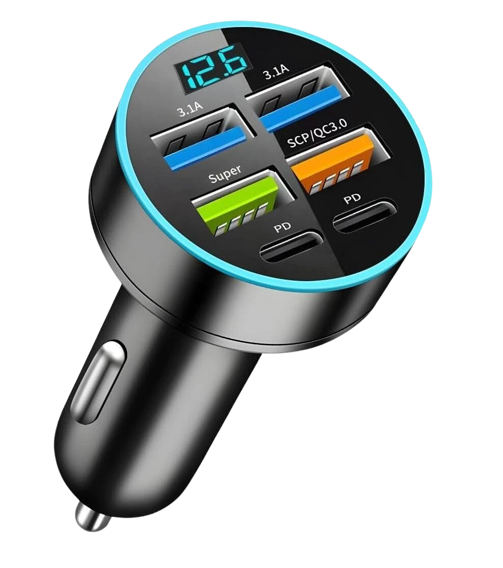 Зарядное устройство автомобильное с LCD-дисплеем и поддержкой быстрой зарядки PD/QC3.0 4xUSB-A/2xUSB-C 3,1 A Черный (D-0058) Зарядное устройство автомобильное с LCD-дисплеем и поддержкой быстрой зарядки PD/QC3.0 4xUSB-A/2xUSB-C 3,1 A Черный (D-0058)