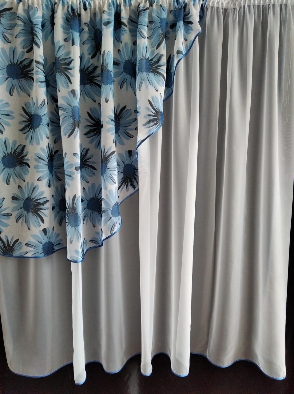 Занавеска кухонная Угол сетка с ламбрекеном батист 300х170 см Белый/Голубой (ул-24) - фото 3 Занавеска кухонная Угол сетка с ламбрекеном батист 300х170 см Белый/Голубой (ул-24) - фото 3