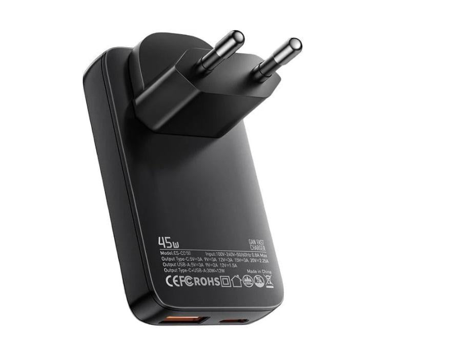 Зарядное устройство для ESSAGER ES-CD46 65W GAN PPS PD3.0 QC4.0 порты Type-C/USB Grey (43036)