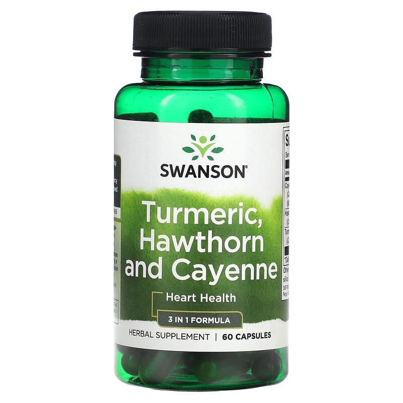 Добавка Swanson Turmeric Hawthorn & Cayenne Куркума/ягоды боярышника и кайенский перец 60 capsules Добавка Swanson Turmeric Hawthorn & Cayenne Куркума/ягоды боярышника и кайенский перец 60 capsules