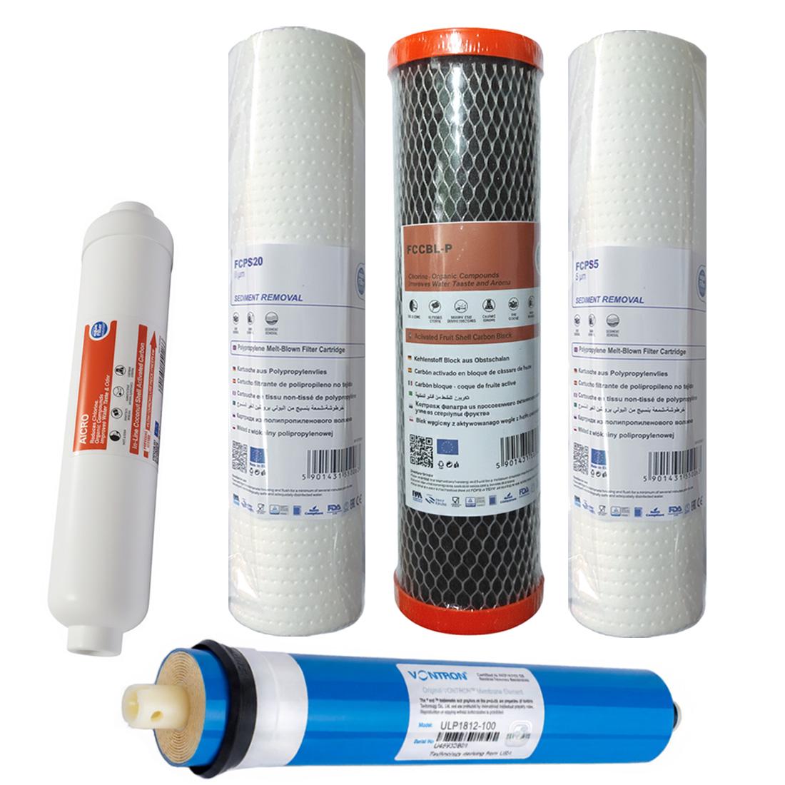 Набор картриджей Aquafilter для систем обратного осмоса PP20-BL-PP5 Постфильтр/Мембрана Vontron 100 (2377515945) Набор картриджей Aquafilter для систем обратного осмоса PP20-BL-PP5 Постфильтр/Мембрана Vontron 100 (2377515945)