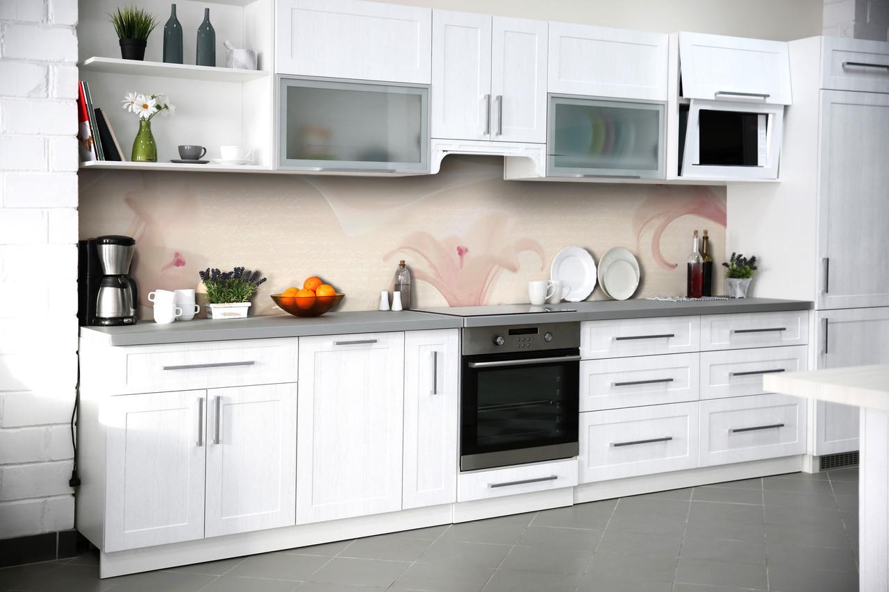 Кухонный фартук Невесомые лилии из самоклеющейся виниловой пленки 60х250 см Розовый