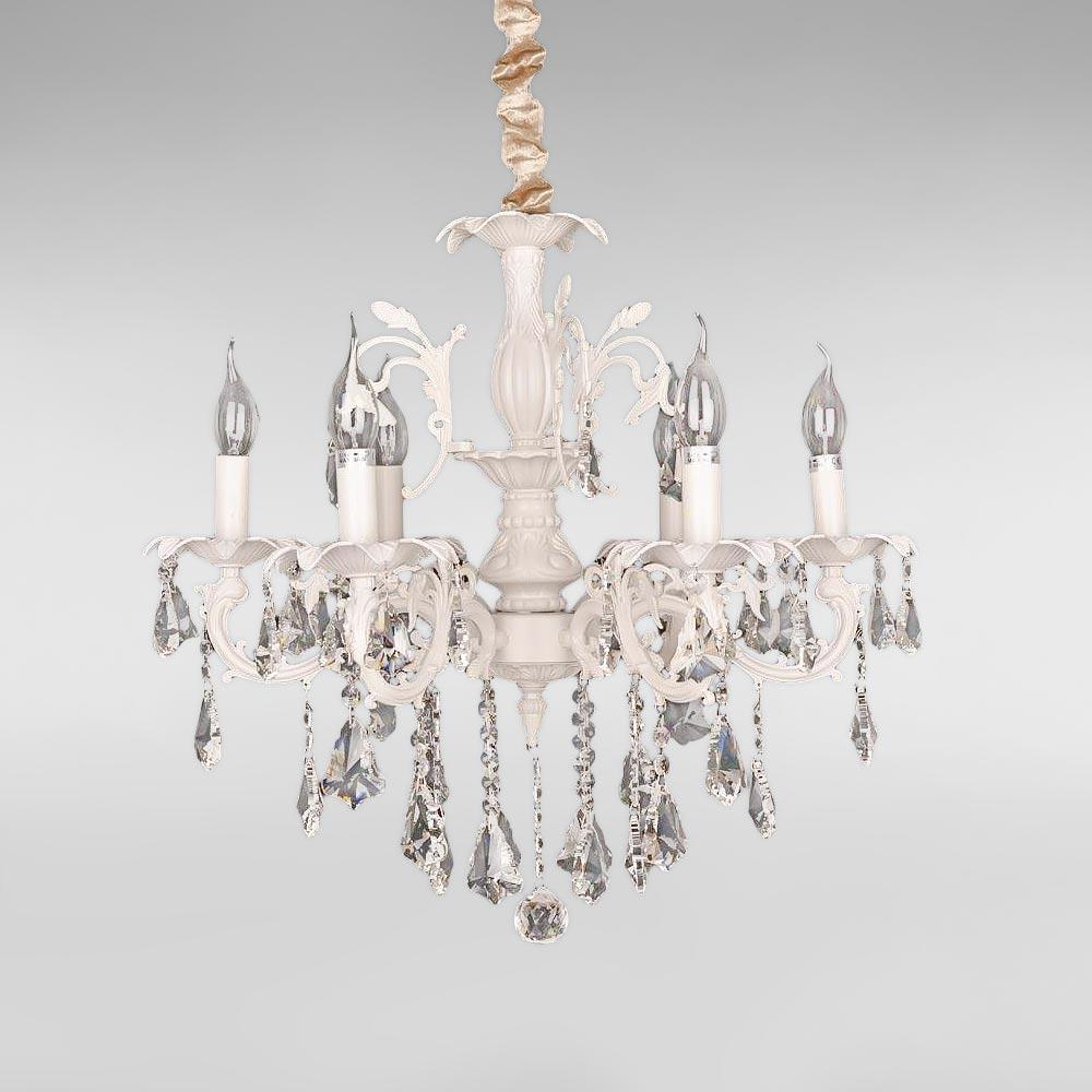 Люстра подвесная классическая хрустальная свечи Light House SD-18380/6A SWH d 600х600 мм Белый Люстра подвесная классическая хрустальная свечи Light House SD-18380/6A SWH d 600х600 мм Белый