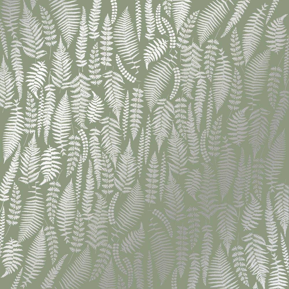 Лист бумаги односторонний Silver Fern с серебряным тиснением 30,5х30,5 см Olive