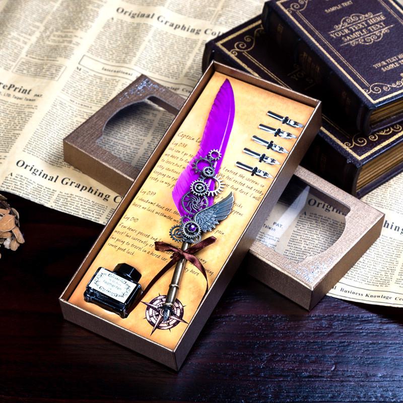 Перова ручка для каліграфії Blue Peacock подарунковий набір 6 змінних пер Фіолетовий (М1410321)