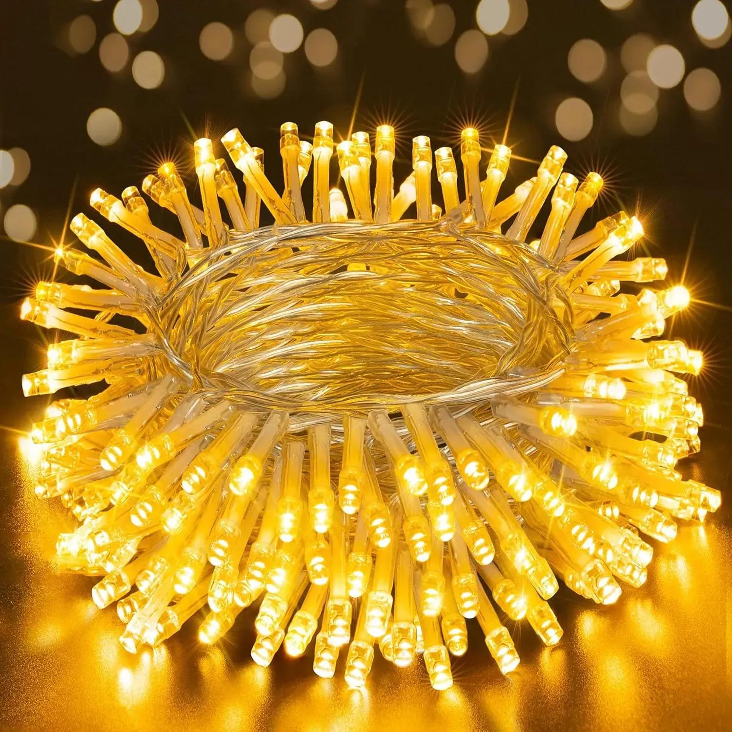 Гирлянда светодиодная 100LED на батарейках IP44 2400К 4,5V 4,5 Вт 10 м Желтый (G3617)