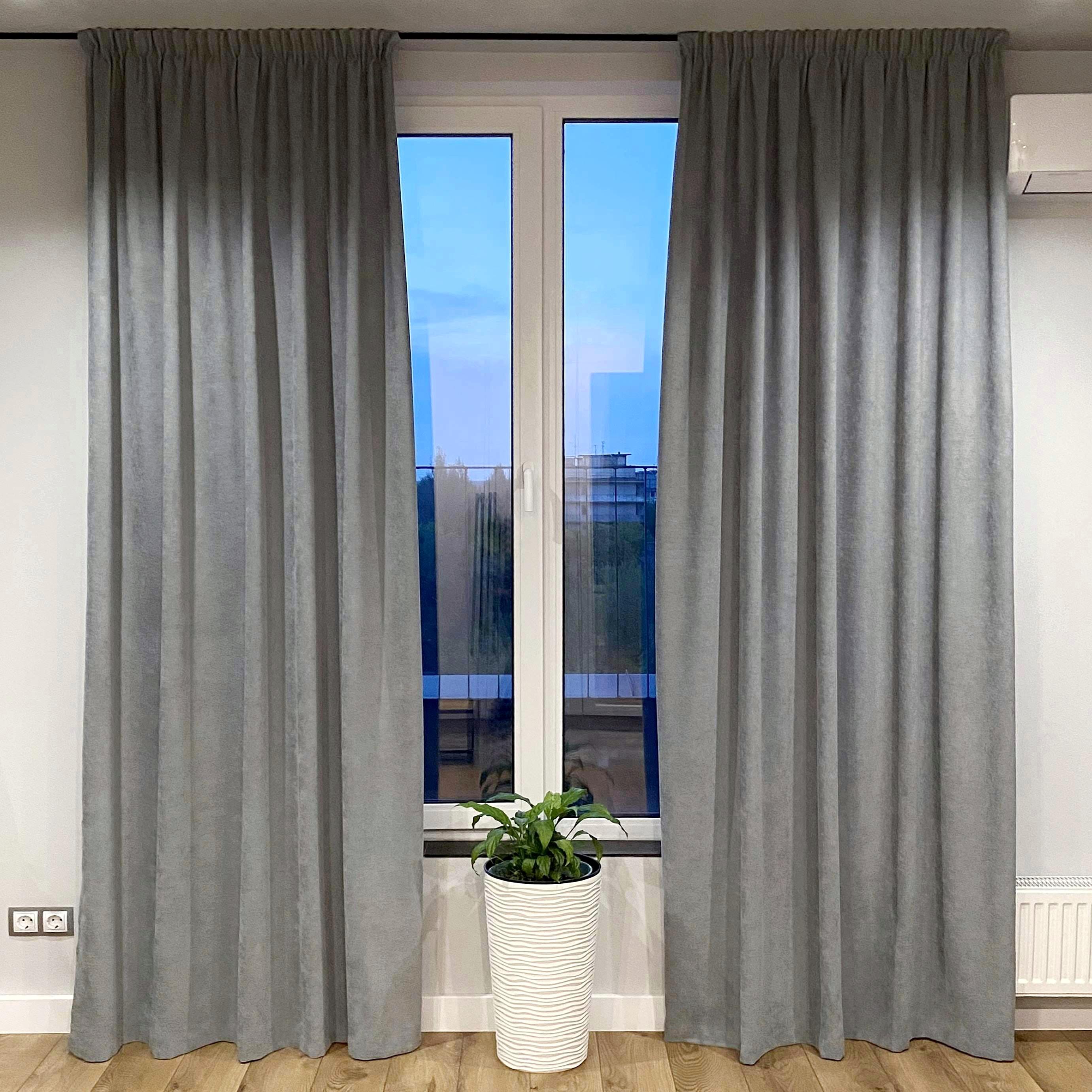 Шторы на тесьме микровелюр 150x250 см 2 шт. Серо-голубой (402525-МТ2/150)