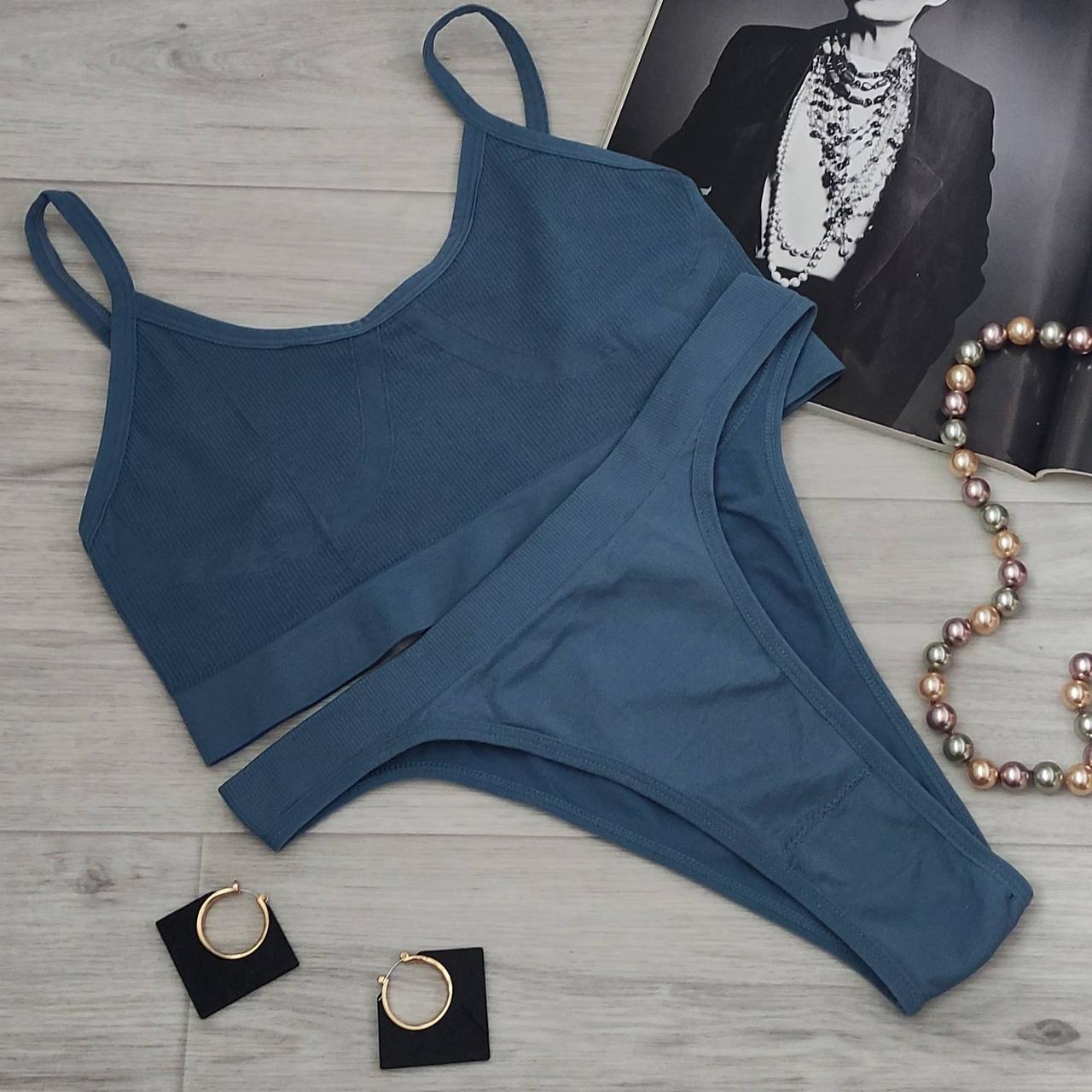 Комплект нижнего белья в рубчик танга M/L Синий (1710881569) - фото 2 Комплект нижнего белья в рубчик танга M/L Синий (1710881569) - фото 2