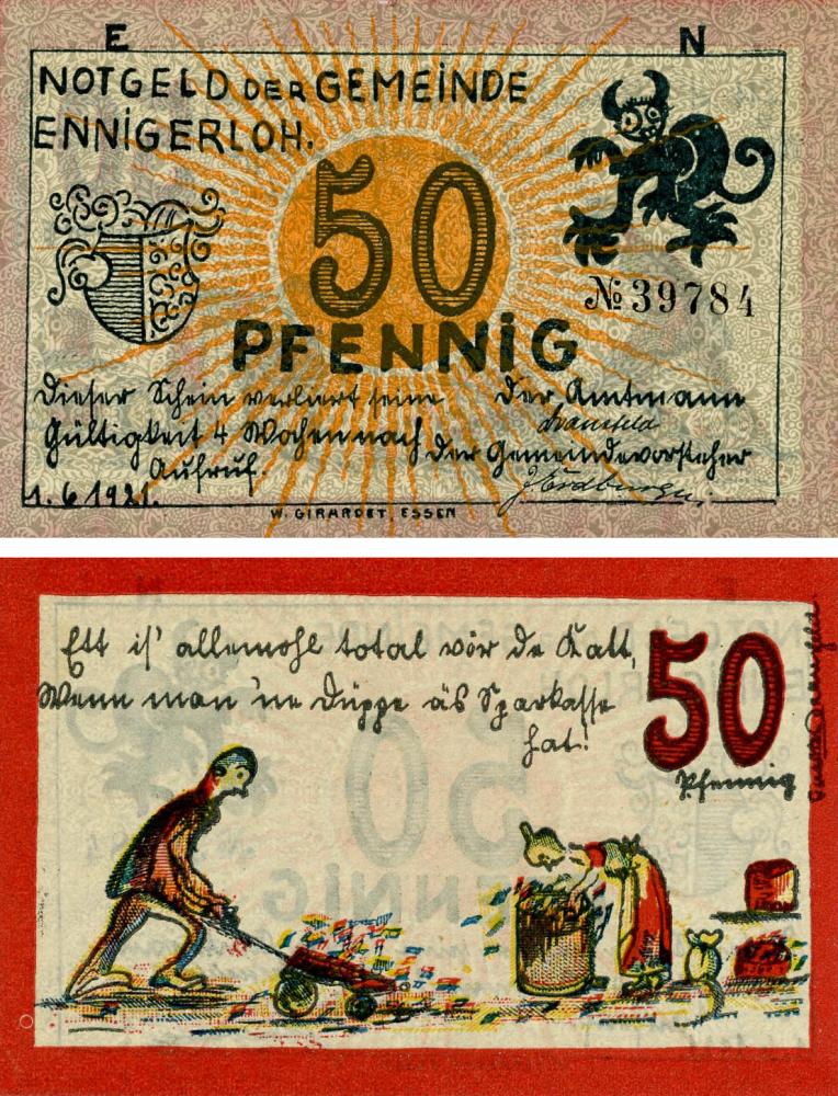 Коллекционная банкнота Германия Нотгельд 50 пфеннигов 1921 F-VF Эннигерло Разновидность 1 (Б18806) Коллекционная банкнота Германия Нотгельд 50 пфеннигов 1921 F-VF Эннигерло Разновидность 1 (Б18806)