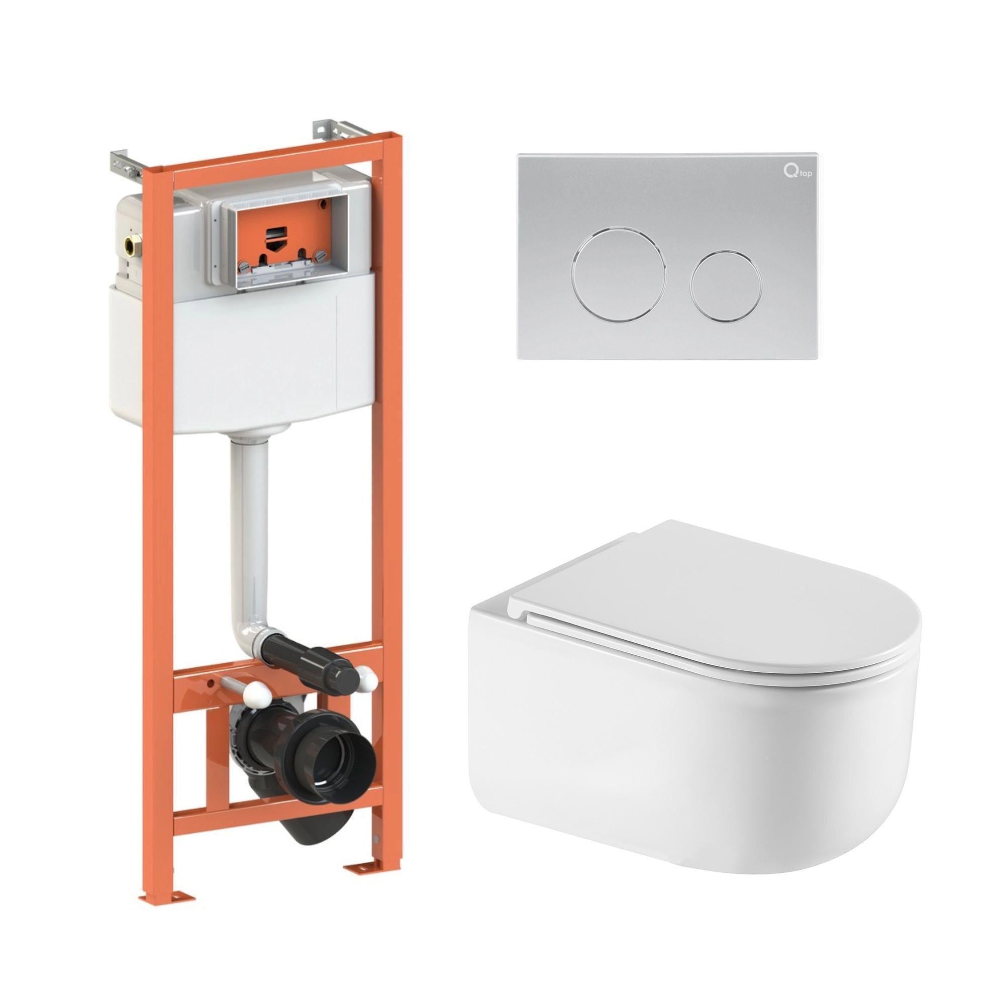 Комплект Qtap Taurus Ultra Quiet подвесной унитаз QT2433084EUQW/инсталляция Nest/клавиша круглая Satin (QT0133M425/QT0111M11111SAT)