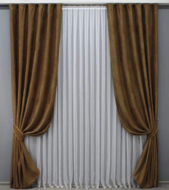 Шторы из ткани лен 1,5x2,7 м 2 шт. Карамельный (1451ш)