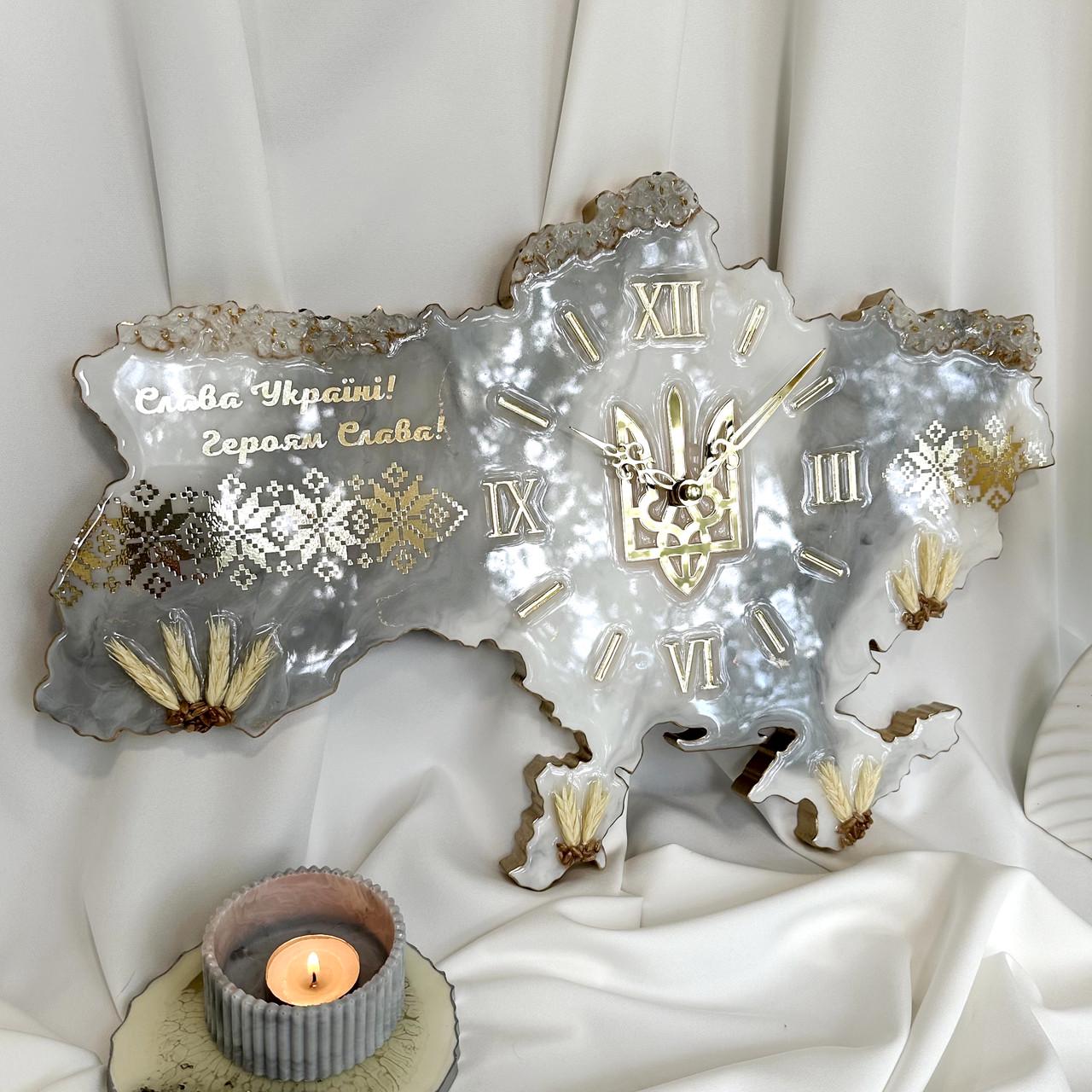 Часы настенные из эпоксидной смолы Карта Украины 130x83 см