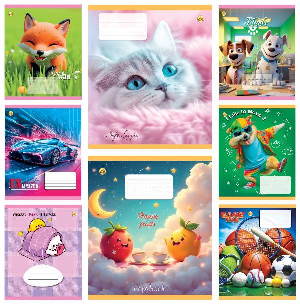 Зошити учнівські Тетрада Мікс 6 в косу лінію тверда палітурка 12 арк. 25 шт. (MTT-199167)