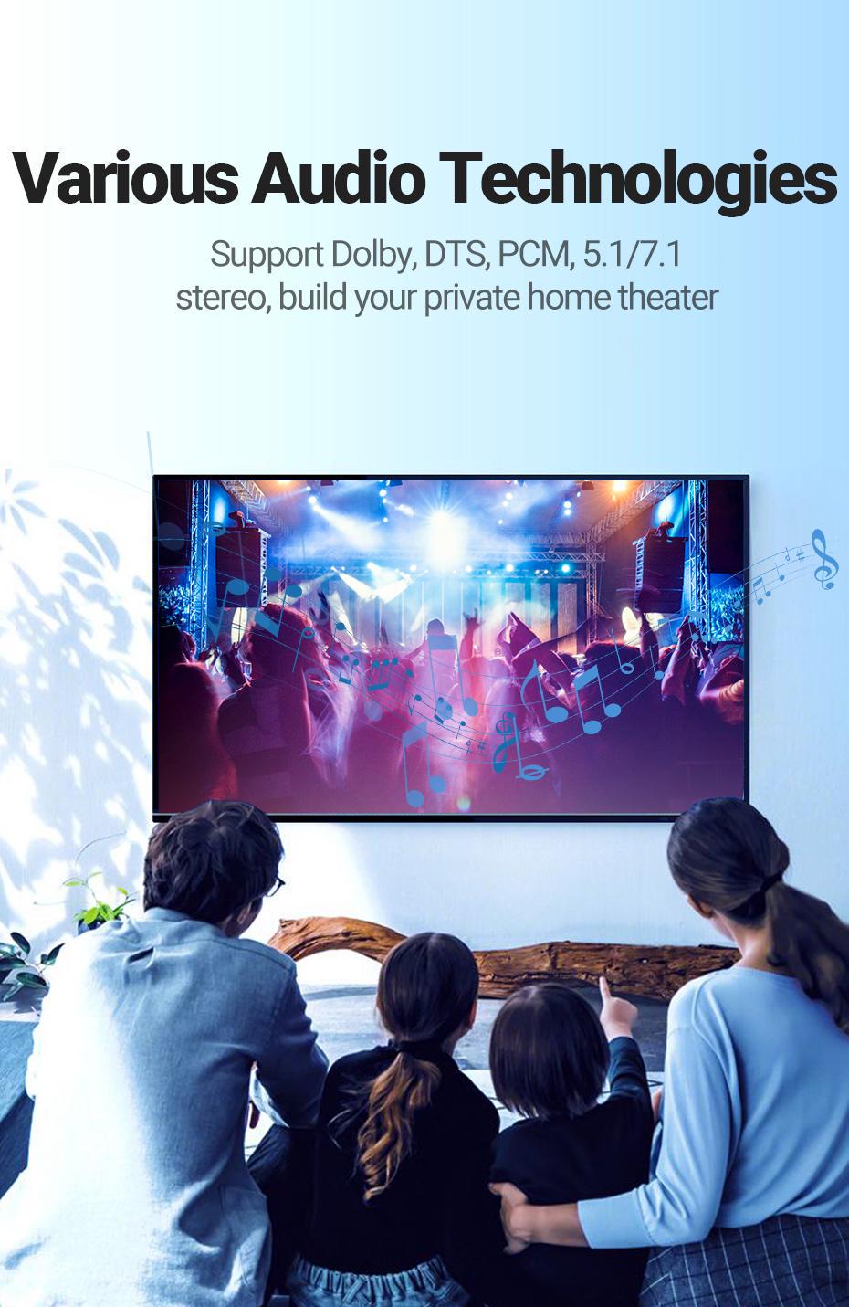 Кабель оптичний аудіо Vention S/PDIF Toslink Dolby DTS 5.1/7.1 позолочені конектори гнучка оболонка ПВХ 1 м Чорний (BAEBF) - фото 7