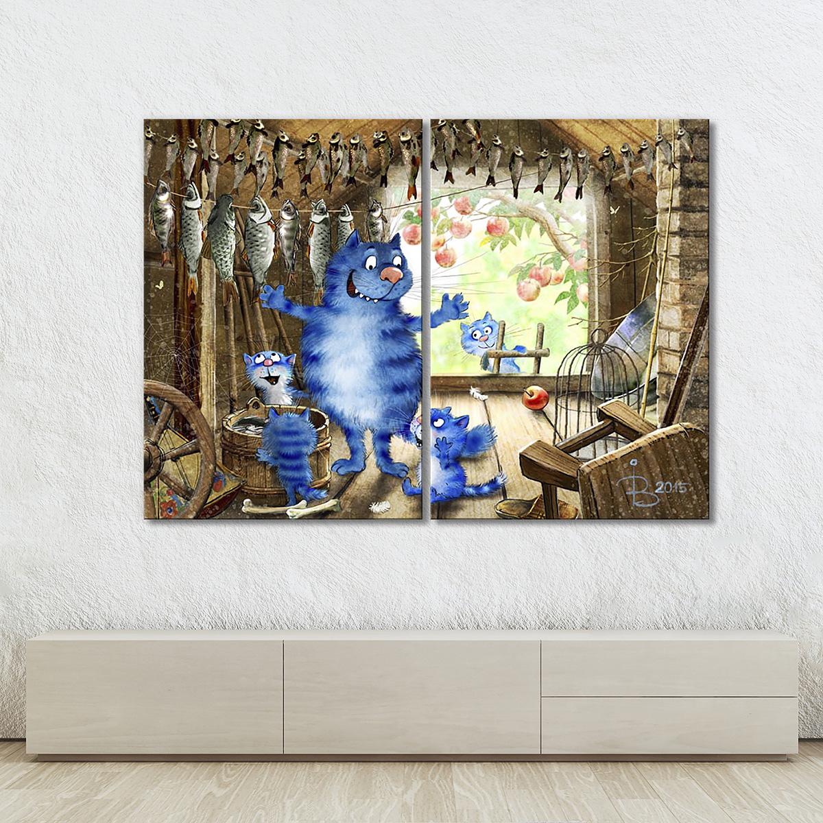 Модульная картина Рассказы об улове рыбы 2 модуля 30х45 см