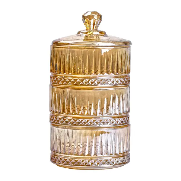 Цукерниця трирівнева YIWU HP-YH-73 скляна ребриста з кришкою Коричневий (149-107-HP-YH-73) - фото 3 Цукерниця трирівнева YIWU HP-YH-73 скляна ребриста з кришкою Коричневий (149-107-HP-YH-73) - фото 3