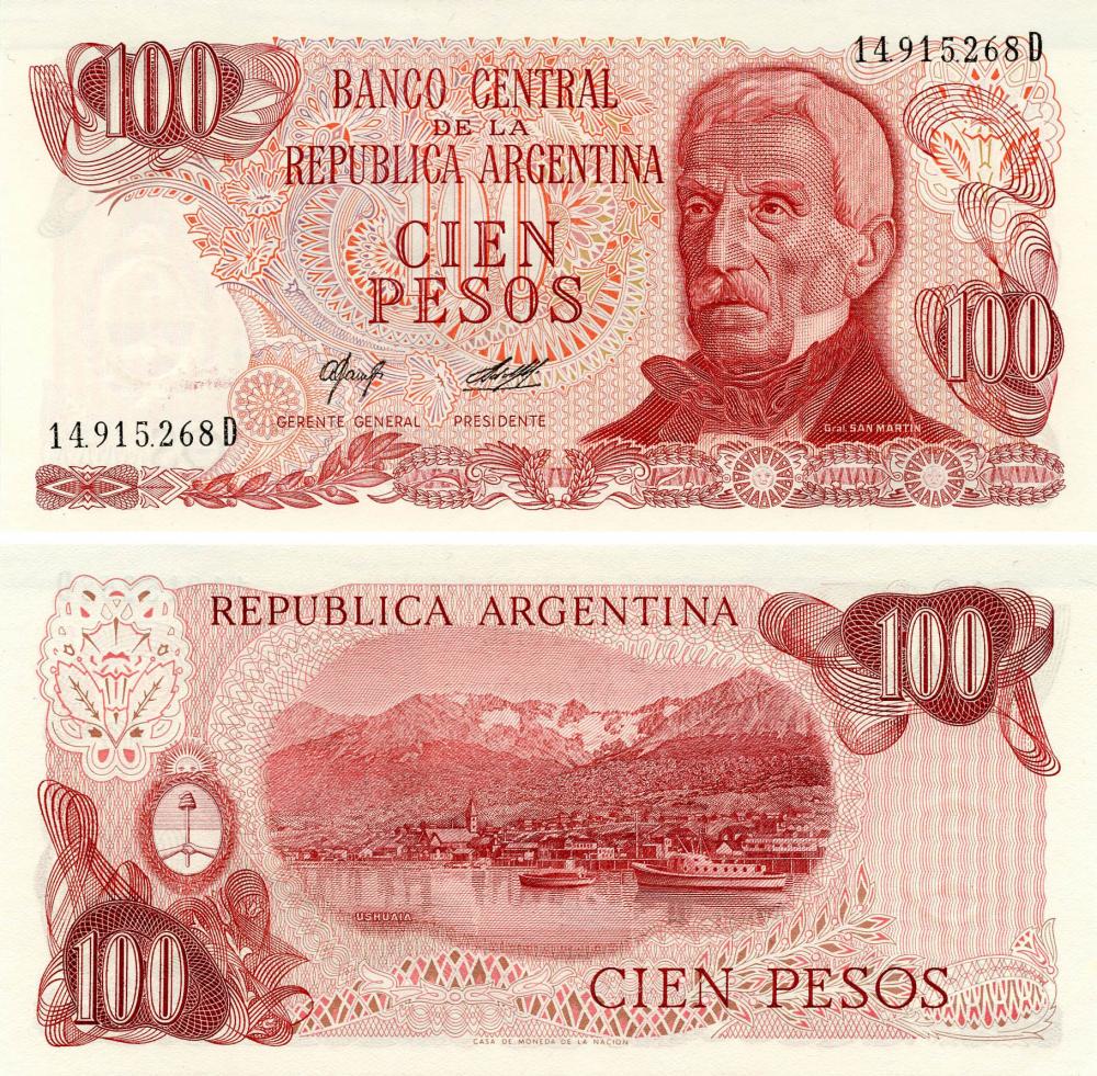 Коллекционная банкнота Аргентина 100 песо 1976-1978 UNC P302 (Б13475)