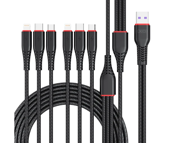 Кабель USB Xo NB196 6в1 USB-2 x Lightning/MicroUSB/Type-C Black