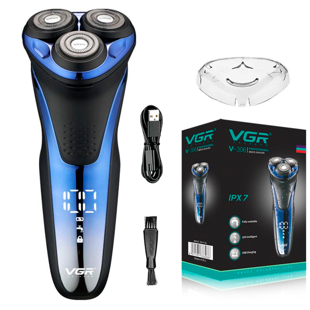 Электробритва аккумуляторная VGR V-306 Pro роторная Синий (GR-04525)
