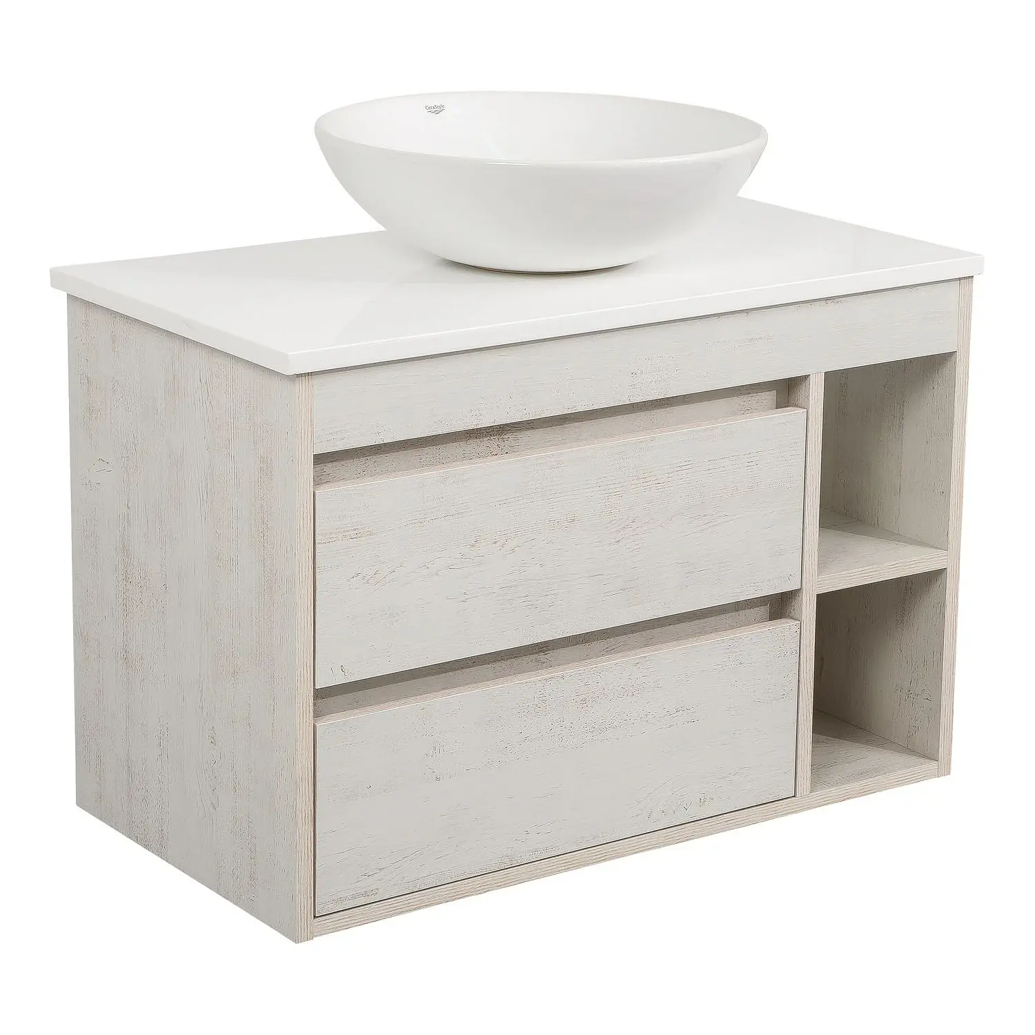 Тумба для ванной Aqua Rodos Шельф 850x460 подвесная с умывальником CeraStyle Zero 46 Дерево (АР000085175)