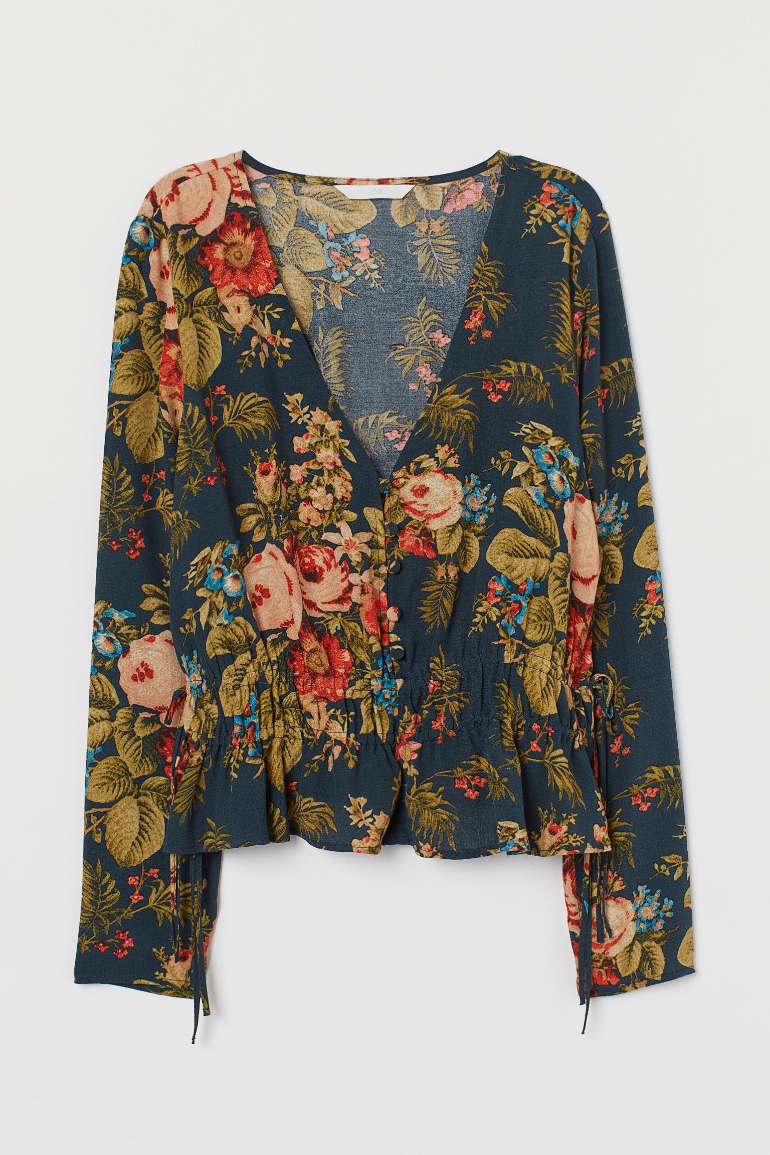 Блуза H&M Цветы р. 34 Синий (31037844850)