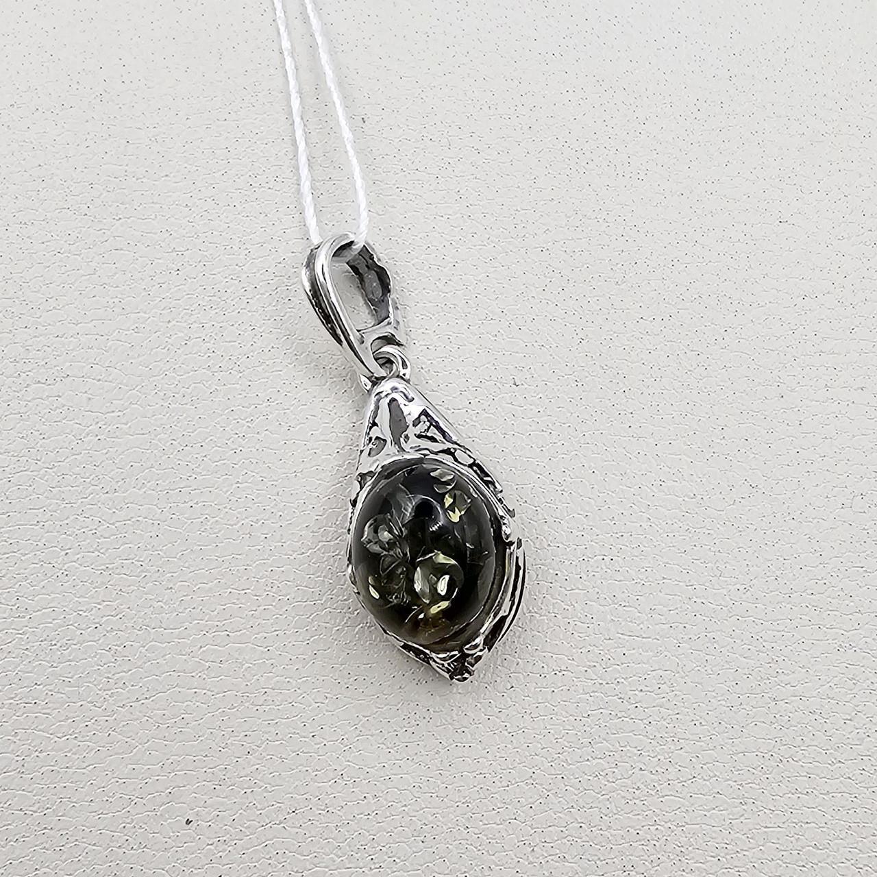 Серебряный кулон с зеленым янтарем 1,41 г (3006986642)
