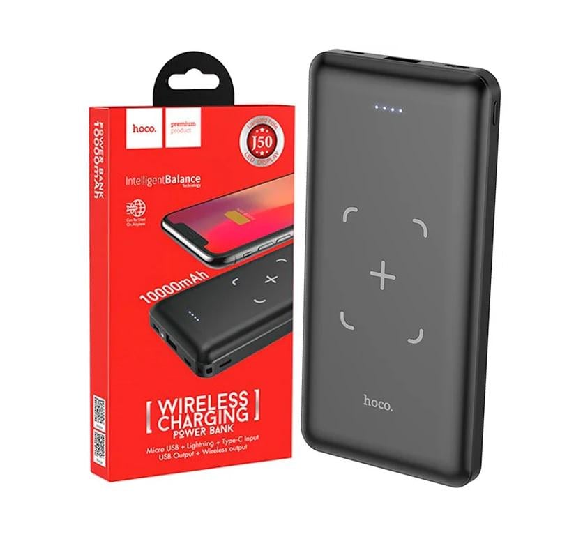Зовнішній акумулятор з безпровідною зарядкою Power Bank Hoco J50 Surf Wireless Charger 10000 mAh Black