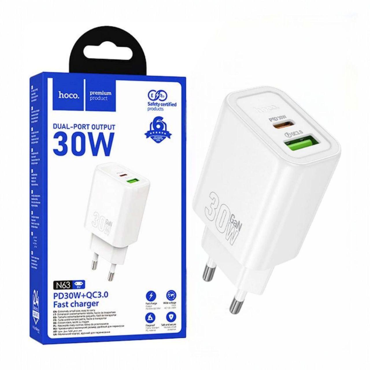 Зарядний пристрій Hoco N63 PD 30W + QC 3.0 Білий (24868214)