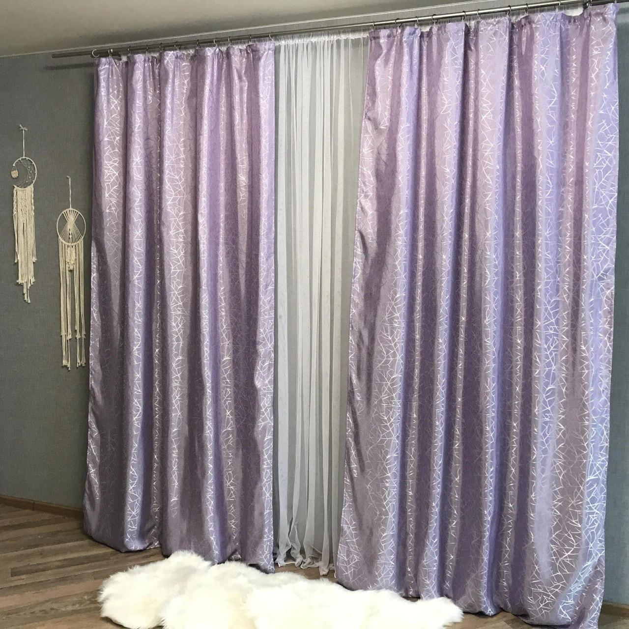 Шторы однотонные мраморные жаккард готовые 2 шт. 2x150x270 см Сиреневый (Р1Е1011010-3)