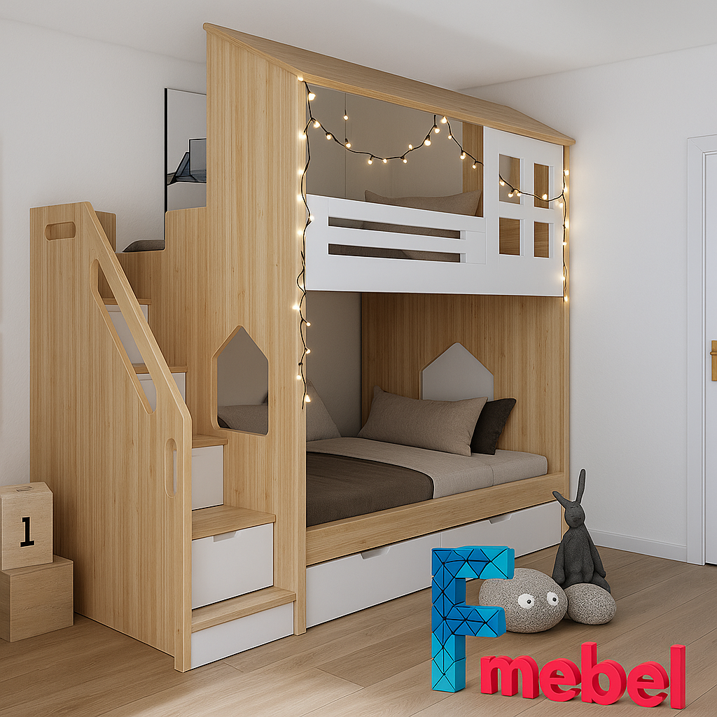 Кровать двухъярусная Fmebel домик Айтос (20467)