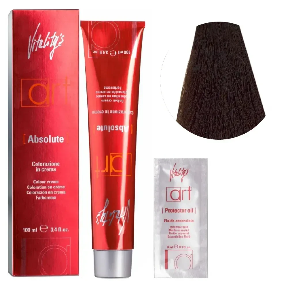 Крем-краска для волос с масляным коктейлем Vitality’s Art Absolute Hair Color Cream 4/3 Золотистый каштан 100 мл
