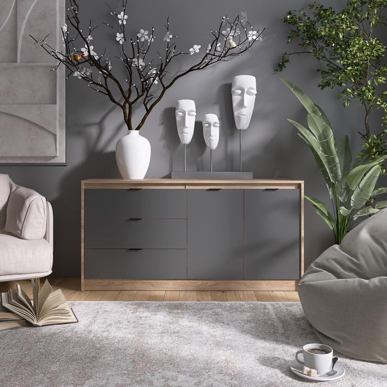 Комод Everest Сити 1500 1502х380х746 мм Сонома/Графит (11416) - фото 2 Комод Everest Сити 1500 1502х380х746 мм Сонома/Графит (11416) - фото 2