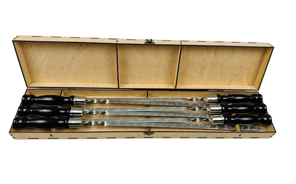 Набор шампуров Блэк из нержавеющей стали в кейсе из фанеры (14-10-NB-3001-B)