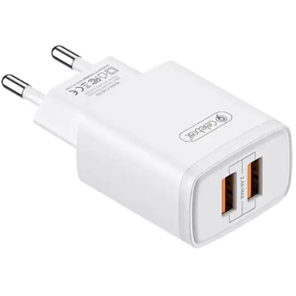 Зарядное устройство сетевое Celebrat C-N2-EU wall charger с кабелем Lightning White