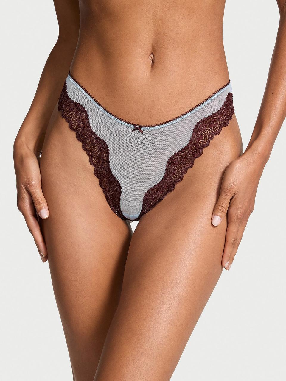 Трусики женские Victoria's Secret Tease Mesh Lace-TrimThong M Голубой (2163389432555)