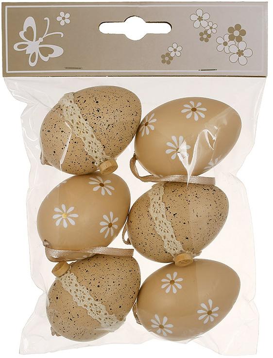 Набор пасхальный декоративный Яйца 6 подвесок 4х6 см бежевый