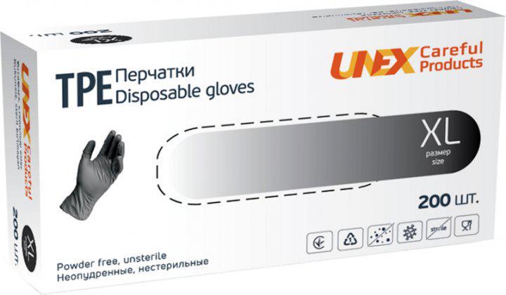 Рукавички Unex TPE неопудрені 200 шт. XL Чорний - фото 1